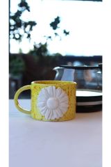 Papatyalı El Yapımı Seramik Kupa Mug (KULPLU)