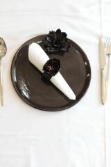 Kahverengi Stoneware Seramik Çiçekli El Yapımı Tabak