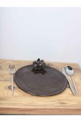 Kahverengi Stoneware Seramik Çiçekli El Yapımı Tabak