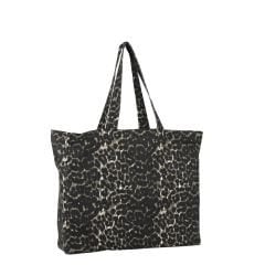 FB-3709 Leopar Desenli Kanvas plaj çantası