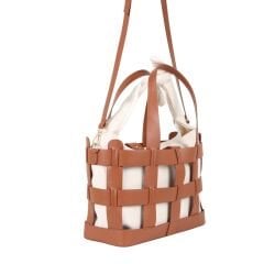 FB-2989 Long Strap Faux Leather and Canvas Shoulder Bag