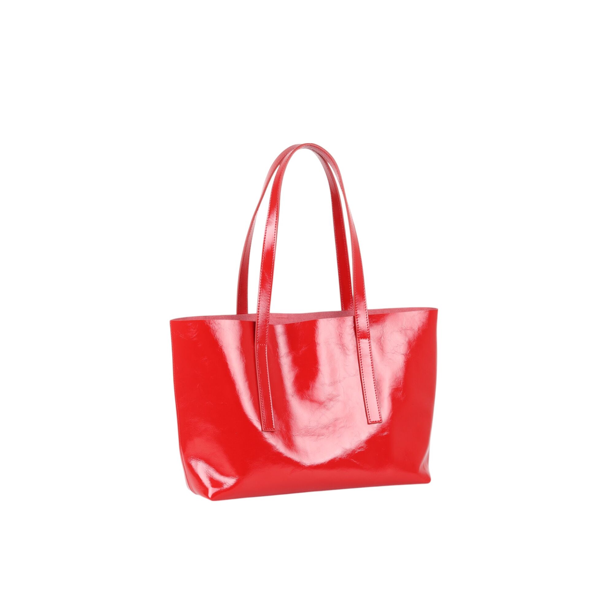 DFB0012 Genuine Calf Leather Crinkled Patent Women’s Shoulder Bag – Red