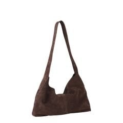 DFB0006 Süet Kahverengi Hakiki Dana Derisi Kadın Omuz Çantası | Uzun Askılı & Bohem tarzı