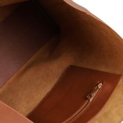 DFB0010 Tan Genuine Calfskin Women's Shoulder Bag | Unlined and Zippered Interior Pocket Design