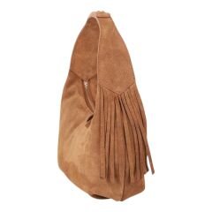 DFB0011 Tan Suede Calfskin Moon Shape Women's Shoulder Bag | Tassel & Zippered