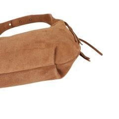 DFB0011 Tan Suede Calfskin Moon Shape Women's Shoulder Bag | Tassel & Zippered