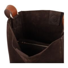 DFB3727 Brown Suede Cowhide Leather Shoulder Bag with Inner Pouch – Boho Style